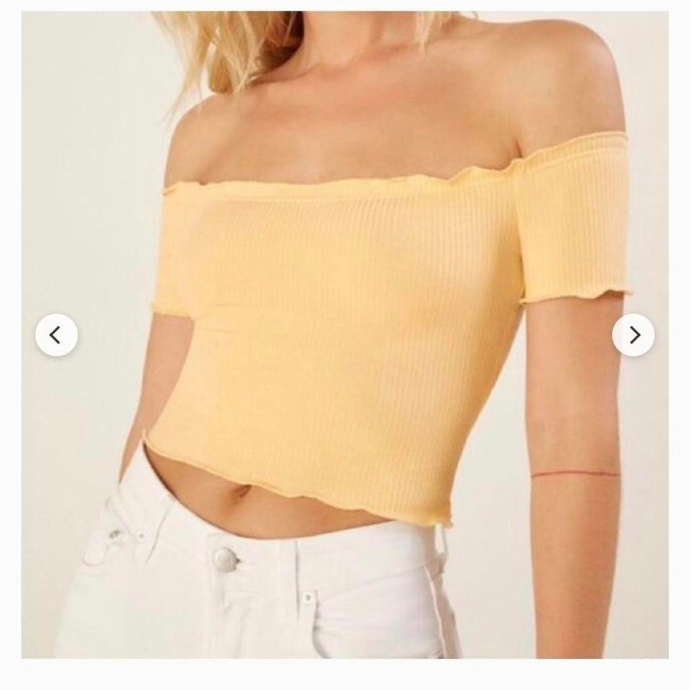 Reformation Willet Off Shoulder Crop Top Size S Pale Yellow